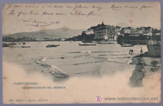 Postkarten: TARJETA POSTAL ANTIGUA DE SAN SEBASTIAN. FUENTERRABIA. DESEMBOCADURA DEL BIDASOA. 929. HAUSER Y MENE