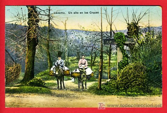 Cartoline: PAIS VASCO , LEZAMA , UN ALTO EN LAS CRUCES  , CLICHE LUX  , P30556