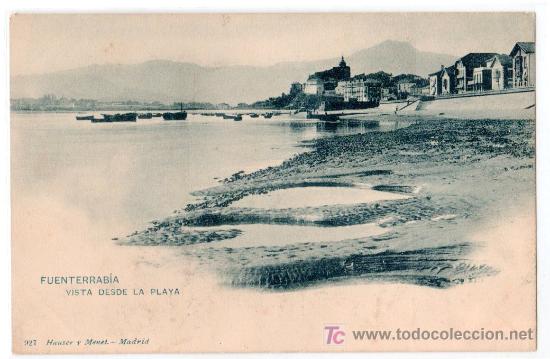 Postales: TARJETA POSTAL DE FUENTERRABIA, GUIPUZCOA. VISTA DESDE LA PLAYA. 927 HAUSER Y MENET
