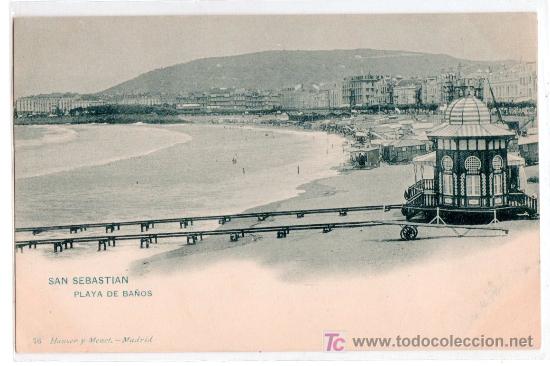 Postales: TARJETA POSTAL DE SAN SEBASTIAN. PLAYA DE BA&Ntilde;OS. 76 HAUSER Y MENET