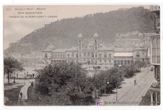 Postales: TARJETA POSTAL DE SAN SEBASTIAN. PARQUE DE ALDERDI EDER Y CASINO. 2027 HAUSER Y MENET