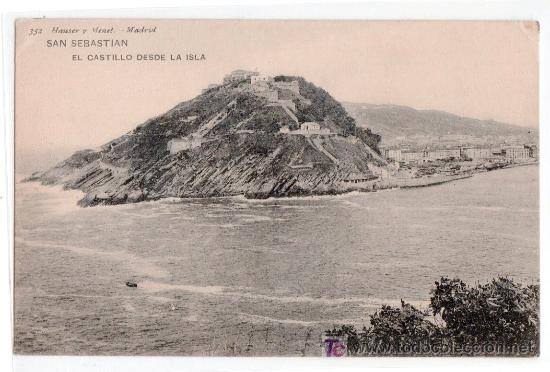 Postales: TARJETA POSTAL DE SAN SEBASTIAN. EL CASTILLO DESDE LA ISLA. 352 HAUSER Y MENET