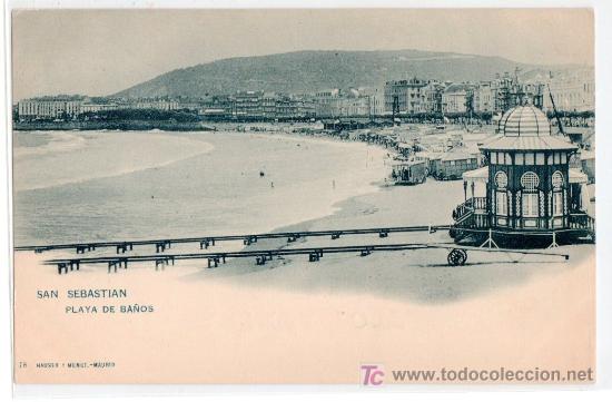 Postales: TARJETA POSTAL DE SAN SEBASTIAN. PLAYA DE BA&Ntilde;OS. 76 HAUSER Y MENET