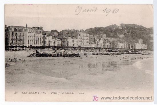 Postales: TARJETA POSTAL DE SAN SEBASTIAN N&ordm; 33. PLAYA Y LA CONCHA. LL.