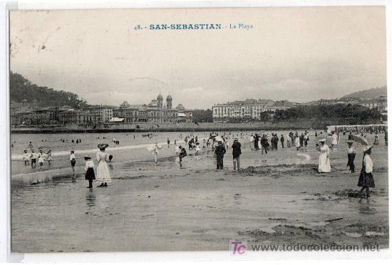 Postales: TARJETA POSTAL DE SAN SEBASTIAN N&ordm; 48. LA PLAYA. EDITOR GREGORIO GALARZA. CLICHE GONZALEZ
