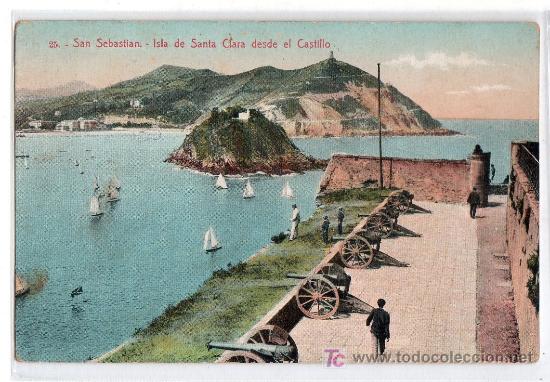 Postales: TARJETA POSTAL DE SAN SEBASTIAN N&ordm; 25. ISLA DE SANTA CLARA DESDE EL CASTILLO