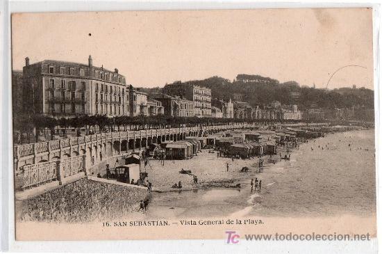 Postales: TARJETA POSTAL DE SAN SEBASTIAN N&ordm; 16. VISTA GENERAL DE LA PLAYA. MAYOR HERMANOS