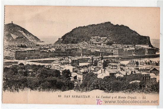 Postales: TARJETA POSTAL DE SAN SEBASTIAN N&ordm; 10. LA CIUDAD Y EL MONTE URGULL. L.L.