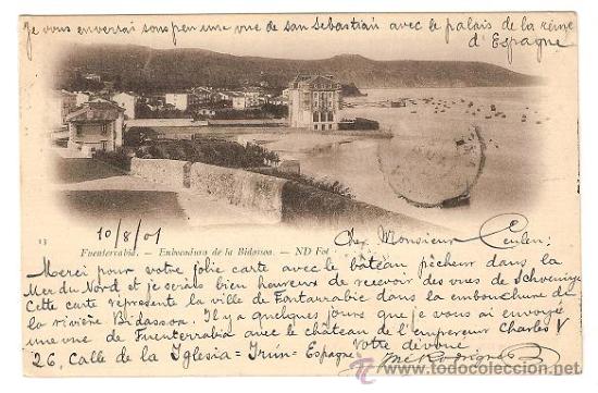 Postales: 5366 - FUENTERRABIA - EMBOCADURA DE LA BIDASSOA -ANTIGUA POSTAL ND FOT CIRC 1901