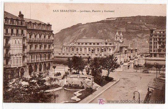 Postales: TARJETA POSTAL DE SAN SEBASTIAN. JARDINES, PUENTE Y KURSAAL. FOTO GALARZA N&ordm; 180
