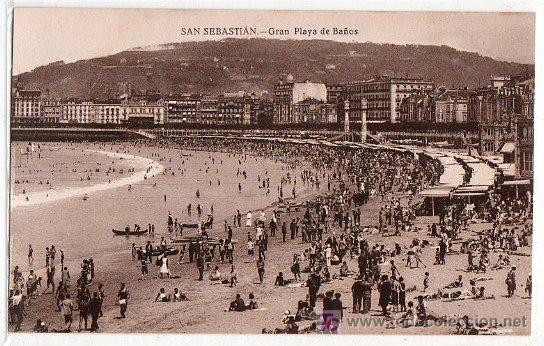 Postales: TARJETA POSTAL DE SAN SEBASTIAN. GRAN PLAYA DE BA&Ntilde;OS. FOTO GALARZA N&ordm; 50