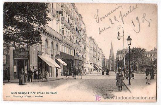 Postales: TARJETA POSTAL DE SAN SEBASTIAN. CALLE HERNANI. 902 HAUSER Y MENET