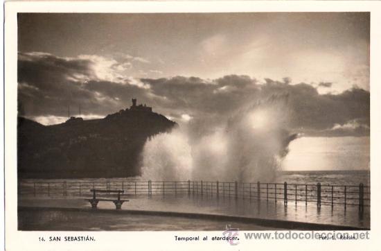 Cartoline: TARJETA POSTAL DE SAN SEBASTIAN, GUIPUZCOA. TEMPORAL AL ATARDECER. N&ordm; 14  FOT. L. ROISIN