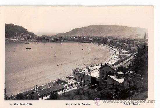 Cartoline: TARJETA POSTAL DE SAN SEBASTIAN, GUIPUZCOA. PLAYA DE LA CONCHA. N&ordm; 7  FOT. L. ROISIN