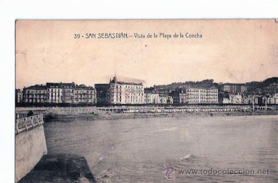 Cartoline: TARJETA POSTAL DE SAN SEBASTIAN, GUIPUZCOA. VISTA PLAYA DE LA CONCHA. N&ordm; 39 MAYOR HERMANOS.