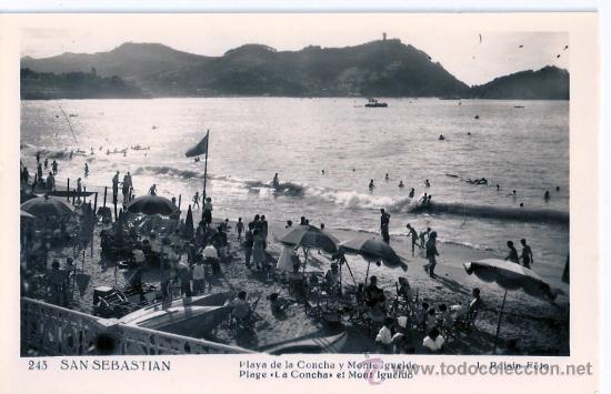 Cartoline: TARJETA POSTAL DE SAN SEBASTIAN, GUIPUZCOA. PLAYA DE LA CONCHA Y MONTE IGUELDO. N&ordm;243 FOTO L.ROISIN.