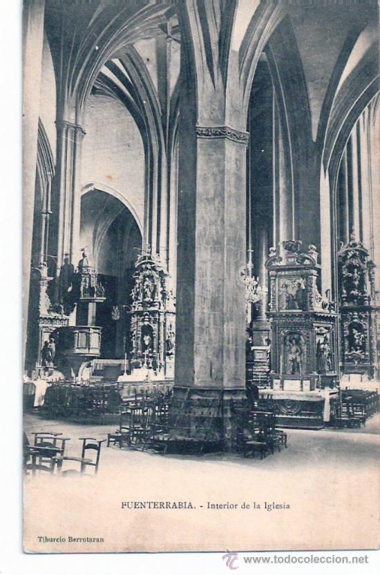 Postkarten: TARJETA POSTAL DE FUENTERRABIA, GUIPUZCOA. INTERIOR DE LA IGLESIA. TIBURCIO BERROTARAN.