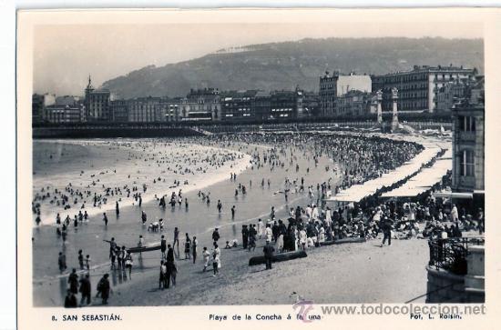 Postkarten: TARJETA POSTAL DE SAN SEBASTIAN, GUIPUZCOA.PLAYA DE LA CONCHA A LA UNA. N&ordm;8 FOTO L. ROISIN..