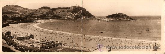 Postais: PRECIOSA POSTAL DOBLE DE SAN SEBASTIAN,LA CONCHA Y BALNEARIO DE LA PERLA,CIRCULADA 1959