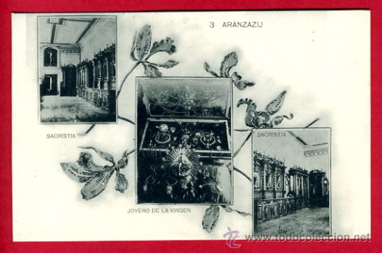 Postales: aranzazu, guipuzcoa, tres vistas, sacristia y joyero de la virgen,    p60531
