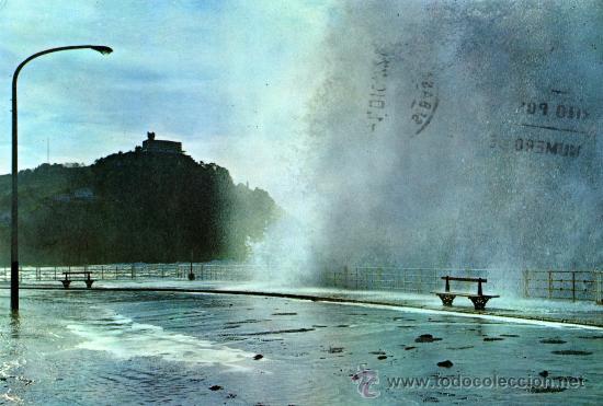 Postales: SAN SEBASTIAN N&ordm; 11 TEMPORAL EN EL PASEO NUEVO FUERTES ESCRITA CIRCULADA SELLO