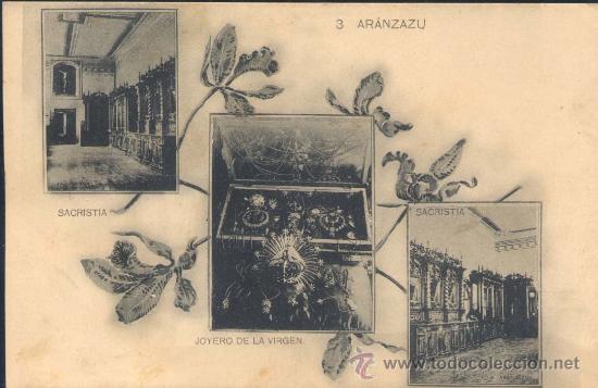 Postales: AR&Aacute;NZAZU (GUIPUZCOA).- SCRISTIA-JOYERO DE LA VIRGEN-SACRISTIA