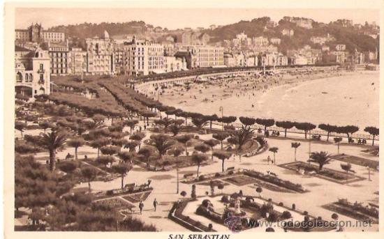 Postkarten: TARJETA POSTAL. SAN SEBASTIAN. N&ordm; 24. JARDINES DE ALDERDI-EDER Y PLAYA. ED. GALARZA.