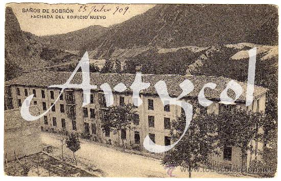 Postales: RARA POSTAL - BA&Ntilde;OS DE SOBRON (ALAVA) - FACHADA DEL EDIFICIO NUEVO - Foto 1