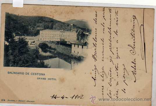 Cartoline: Balneario de Cestona. Grand Hotel. 414 Hauser y Menet. Reverso 4. Guipuzcoa. Circulada.