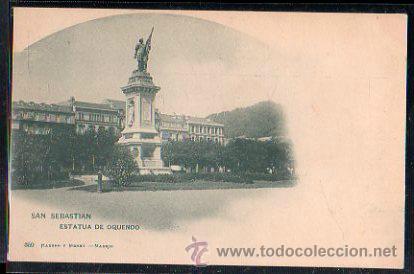 Postais: TARJETA POSTAL DE SAN SEBASTIAN - ESTATUA DE OQUENDO. 359. HAUSER Y MENET