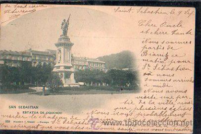 Postais: TARJETA POSTAL DE SAN SEBASTIAN - ESTATUA DE OQUENDO. 359. HAUSER Y MENET