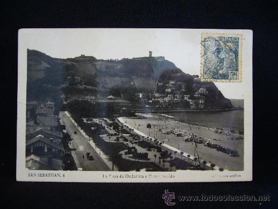 Postales: Postal 4. San Sebastian. La Playa de Ondarreta y Monte Igueldo. Ed. Arribas.