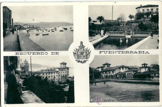 Postais: 0727A - FUENTERRABIA - RECUERDO  CON 4 INTERESANTES VISTAS- CIRCULADA EN 1955