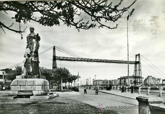 Postales: POSTAL PORTUGALETE MONUMENTO VICTOR CHAVARRI PUENTE VIZCAYA