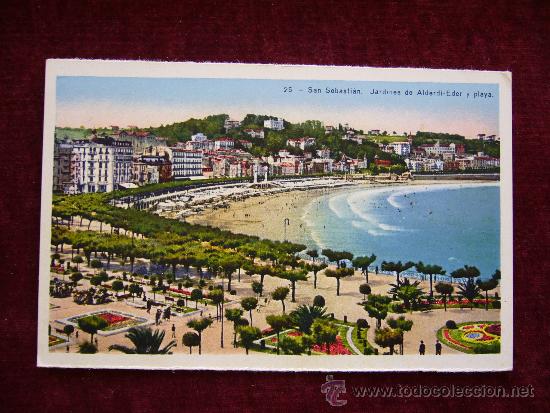 Postales: Postal 25. San Sebastian. Jardines de Alderdi-Eder y playa. Fot. Galarza. Guipuzcoa.