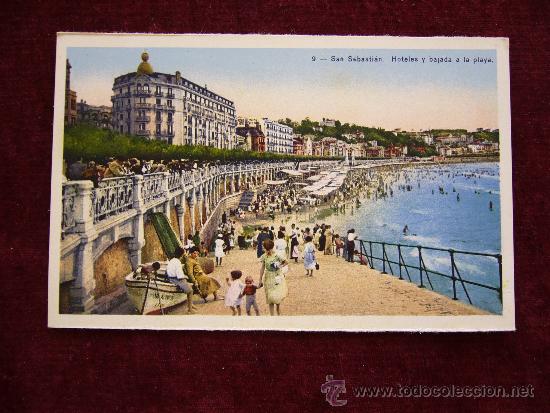 Postales: Postal 25. San Sebastian. Hoteles y bajada a la playa. Fot. Galarza. Guipuzcoa.