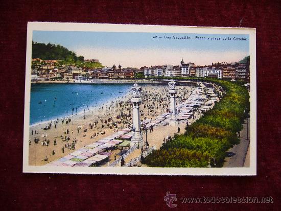 Postales: Postal 42 San Sebastian. Guip&uacute;zcoa. Fot. Galarza. Paseo y playa de la Concha.