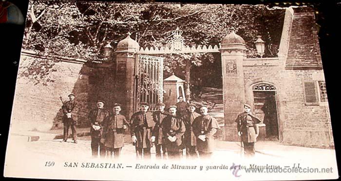 Postcards: ANTIGUA POSTAL   DE SAN SEBASTIAN -   ENTRADA DE MIRAMAR Y GUARDIA DE LOS MIQUELETTOS - LL. - SIN CI