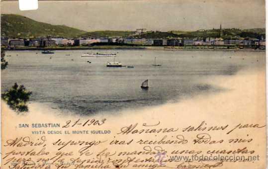 Postales: San Sebastian. Hauser y Menet 906 Vista desde el Monte Igueldo. Reverso sin dividir. Circulada.