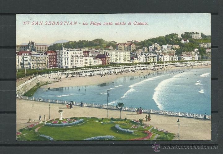 Postkarten: POSTAL DE SAN SEBASTIAN - COLOREADA -PLAYA VISTA DESDE EL CASINO - CIRCULADA EN  1919