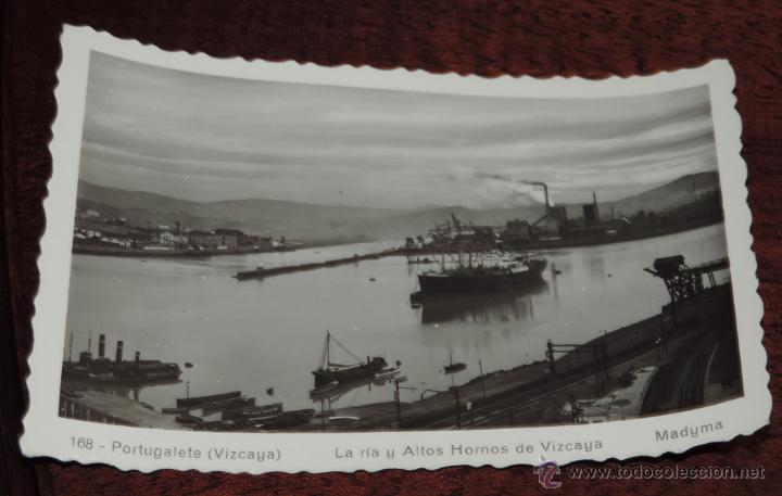 Postales: FOTO POSTAL DE PORTUGALETE, VIZCAYA, N.168, LA RIA Y ALTOS HORNOS, ED. MADYMA, NO CIRCULADA.