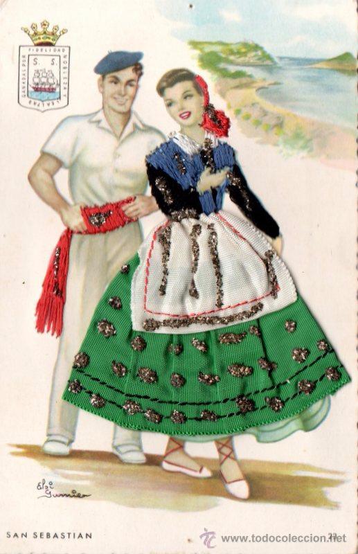 Postcards: Antigua postal bordada con traje regional de San Sebastian, Edit.Postales Alcala