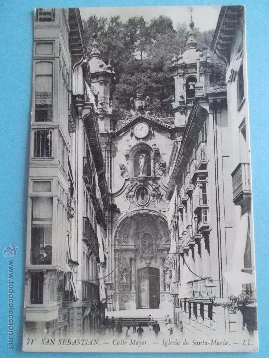 Postales: ANTIGUA POSTAL DE SAN SEBASTIAN CALLE MAYOR IGLESIA DE SANTA MARIA POSTAL CIRCULADA LL.