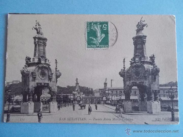 Postales: ANTIGUA POSTAL DE SAN SEBASTIAN PUENTE REINA MARIA CRISTINA. POSTAL CIRCULADA. ND Fot