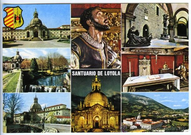 Cartes Postales: N&ordm; 21 Santuario de Loyola. Fachada principal. R&iacute;o Urola y Santuario. J. Echezarreta. E. manipel.