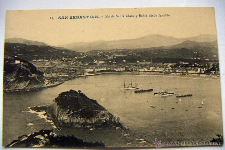 Postcards: POSTAL DE SAN SEBASTIAN. ISLA DE SANTA CLARA Y BAH&Iacute;A DESDE IGUELDO Edic.Galarza n&ordm; 23