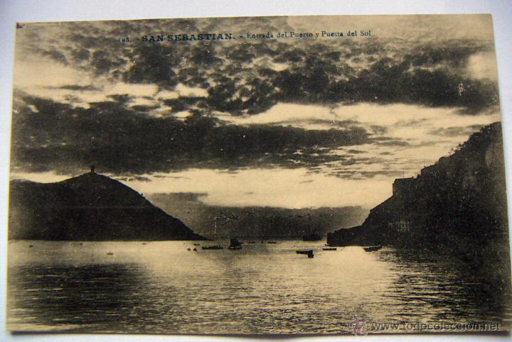 Postcards: POSTAL DE SAN SEBASTIAN. ENTRADA DEL PUERTO Y PUESTA DE SOL.Edic GALARZA 108