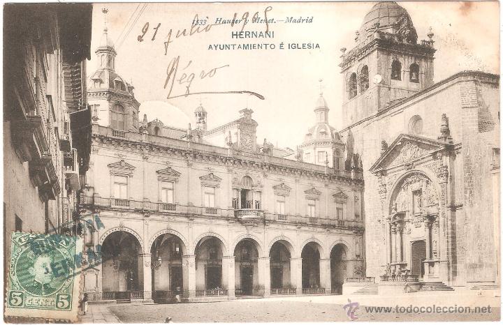 Postales: HERNANI AYUNTAMIENTO E IGLESIA 1905 - Foto 1