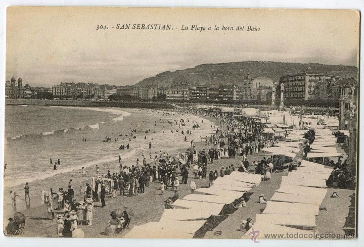 Postkarten: San Sebastian. La playa a la hora del Ba&ntilde;o. 304 Ed. Gregorio G. Galarza