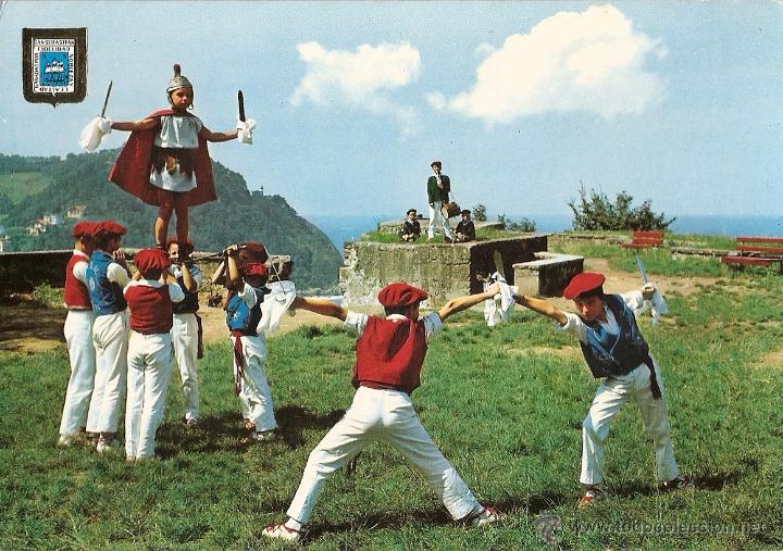 Cartoline: POSTAL, SAN SEBASTIAN. PA&Iacute;S VASCO, GRUPO GAZTETXO, BAILE SAN MIGUEL DE ARRITXINAGA, ESCRITA
